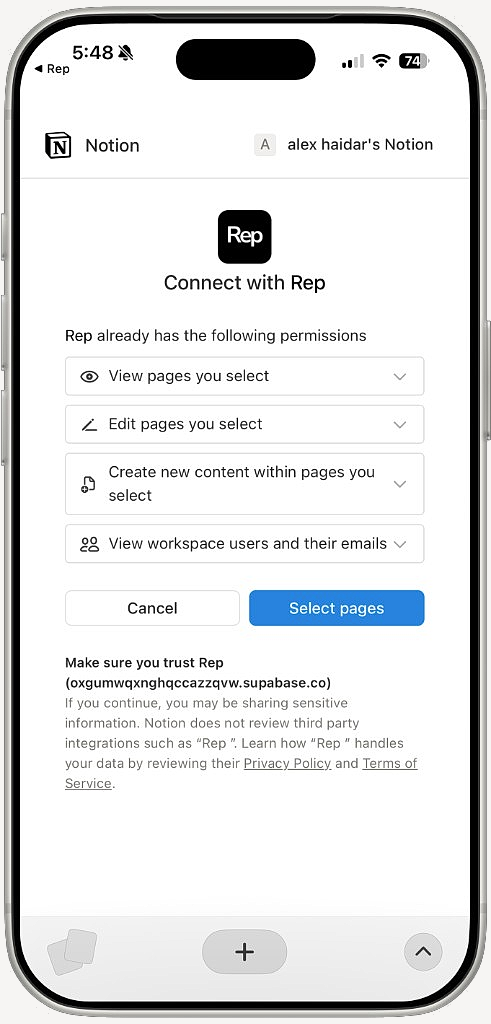 Connect with Rep — Notion permissions